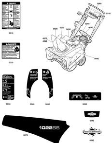 Decals Group Diagram and Parts List for 1696560-02-1022SS 2018 Briggs and Stratton Snow Blower